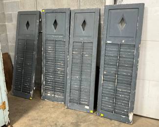 Four Wooden Shutters with Diamond Cutout Design, 21in x 62in