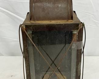 1855 Metal Lantern with Glass Panels and Wire Details, 6x12