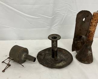 Three Early Metal Candle Holders, 4in to 7in