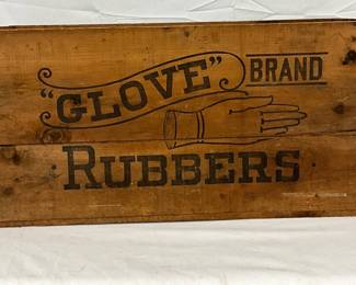 Wooden Advertising Box for ‘Glove’ Brand Rubbers, 28x12