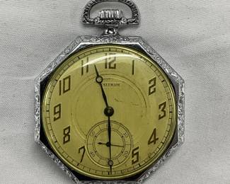 Waltham 17-Jewel Octagonal Pocket Watch with Engraved Case