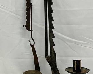 1750 Hand-Forged Trammel and Early 19th Century Betty Lamp, 17x13
