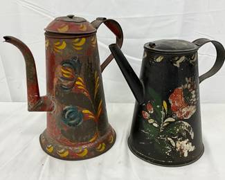 19th Century Toleware Coffee Pots with Gooseneck Spouts, Circa 1840