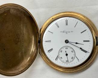 Gold-Plated Hunter-Case Pocket Watch with Engraved Detailing