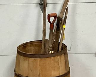 Wooden Barrel Containing Assorted Hand Tools
