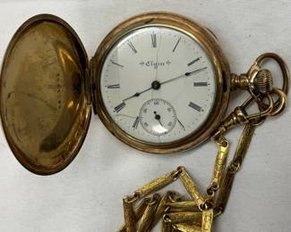 Gold-Filled Elgin National Pocket Watch with Chain, Circa Early 20th Century