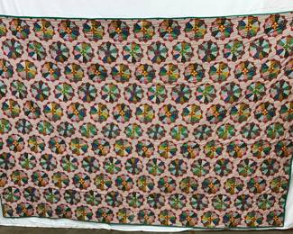 Hand-Stitched Patchwork Quilt with Geometric Star Pattern