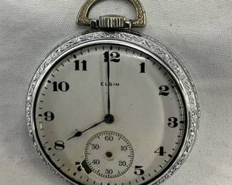 Elgin National Watch Company Open-Face Pocket Watch with Engraved Case