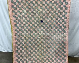 Circa 1900 Bow Tie Pattern Quilt with Plaid Borders