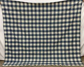 1850 Blue and White Linsey-Woolsey Coverlet with Jacquard Weave, 80x90