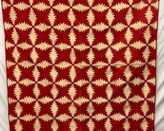 Handmade Early Red Quilt with Pine Tree Design