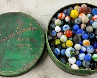 Glass Marbles in Katharine Beecher Butter Mints Tin