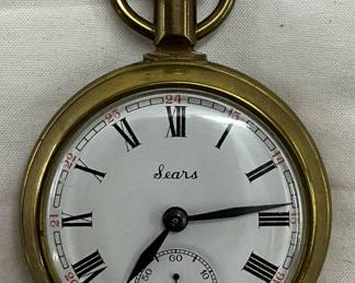 Gold-Tone Sears Pocket Watch With Roman Numerals and Sub-Seconds Dial