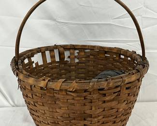 Woven Wood Early Field Basket with Handle, 15in by 17in