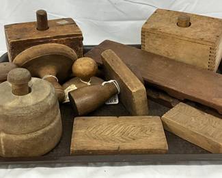 Early Wooden Butter Molds and Presses, 3 to 4 Inches Tall