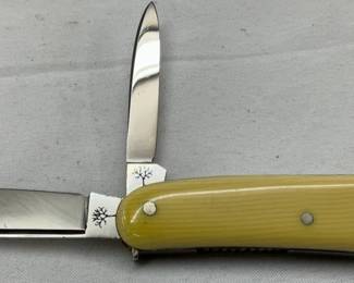 Vintage Boker Solingen Germany Two-Blade Folding Pocket Knife with Yellow Handle