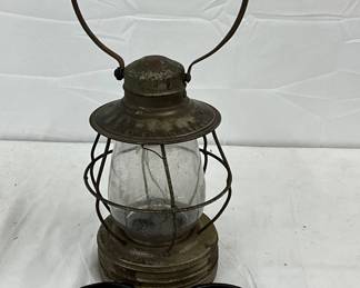 1914 Metal Lantern with Two Small Cast Iron Pans