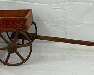 Small Wooden Pony Express Wagon with Iron Wheels, 16in x 8in