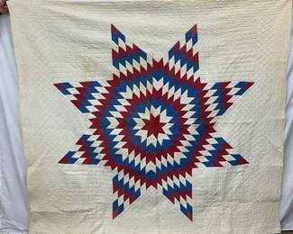 Handmade Star of Bethlehem Quilt in Red, White, and Blue, c. 1890, 70x75 inches