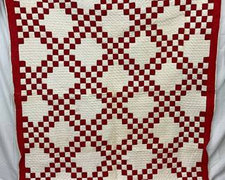 1910 Turkey Red and White Double Irish Chain Quilt, 60x72 inches
