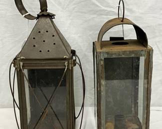 1800s Metal Hanging Lanterns, 11-12 Inches in Height