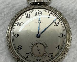 Gruen Swiss Silver-Tone Pocket Watch with Embossed Back Cover