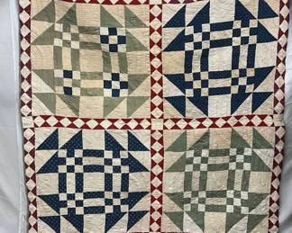 Early Quilt with Goose in the Pond Pattern and Flying Geese Border, Mecklenburg County, NC