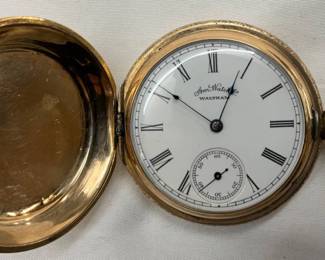 Engraved Gold-Tone Hunter Case Pocket Watch with Roman Numerals