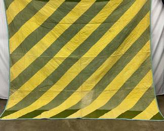 1870s Bars Quilt with Yellow and Green Diagonal Stripes