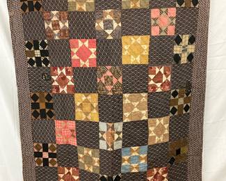 Early Hand-Made Patchwork Quilt with Geometric Pattern