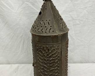Metal Pierced Lantern with Cylindrical Body and Hinged Door