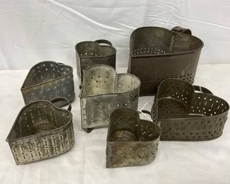 1900s Heart-Shaped Perforated Metal Cheese Molds, 4-7 inches wide