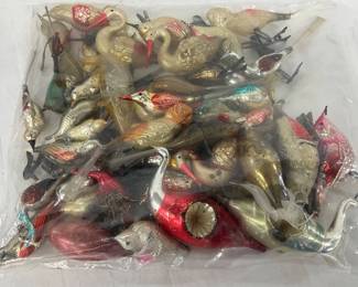 43 Blown Glass Clip-On Bird Ornaments, Circa 1920s-1930s