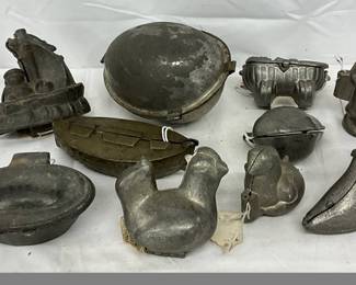 Early 1900s Pewter Chocolate and Ice Cream Molds, 3in to 7in Tall