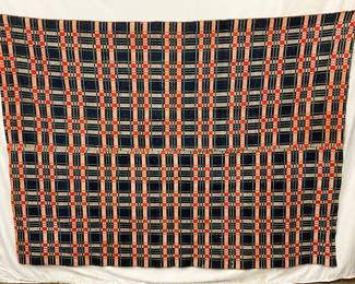 19th Century Red, White, and Blue Wool Coverlet, 64 x 80 Inches