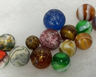 Early Multicolored Glass Marbles with Swirl and Transparent Patterns