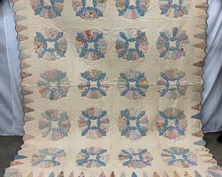 Dresden Plate Variation Quilt, Circa 1930, 92 x 164 Inches
