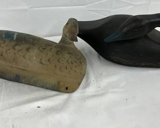 1950s Pintail Drake and Black Duck Wooden Decoys by Animal Trap Company