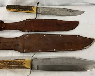 Bowie Knives with Antler Handles and Leather Sheaths
