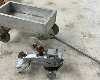 Metal Pull-Along Wagon and Toy Airplane with Pilot Figure