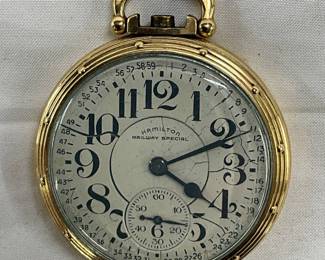 Hamilton 10K Gold Railroad Pocket Watch with Engraved Case