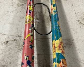 Two Early Tin Kids Toy Horns by Atlas Pressed Steel Corporation