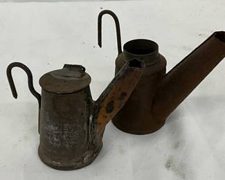 1800s Metal Teapot Tins for Whale or Animal Oils, 3in and 2in Tall