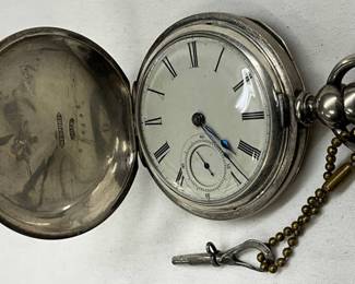 Waltham Full Hunter Pocket Watch with Key, Engraved Silver Case