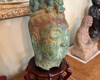 antique bronze head of Guanyin
