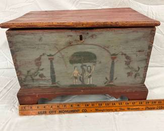 19IN EARLY DECORATED DOVETAIL BOX