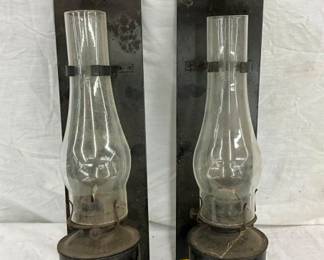 PAIR EARLY 21" URBANA WALL OIL LAMPS