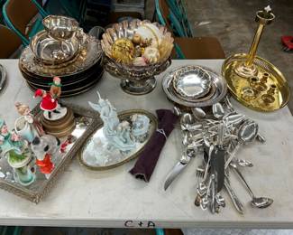 SILVERPLATE, FLATWARE, FIGURINES