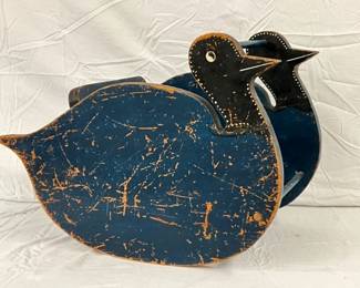 EARLY WOODEN DUCK ROCKER OLD BLUE PAINT