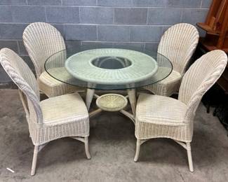 5PC. WICKER TABLE SET W/ GLASS TOP